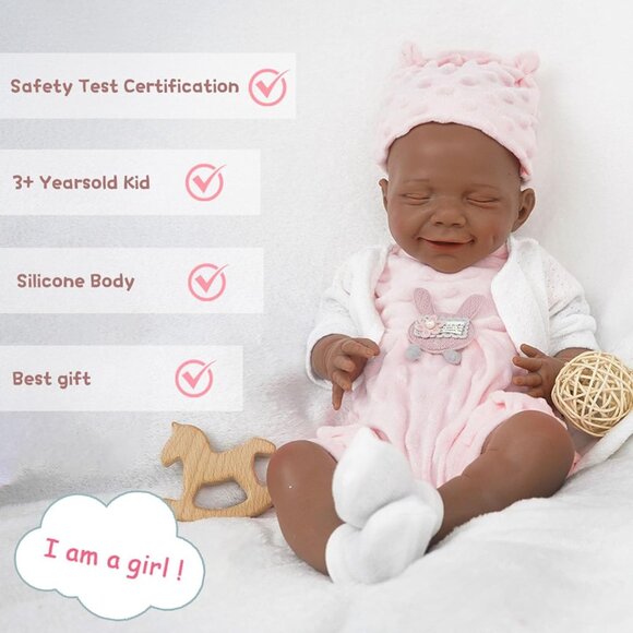 18 Inch Realistic Full Body Silicone Reborn tan Baby Girl Sleeping Reborn Dolls - Picture 3 of 7